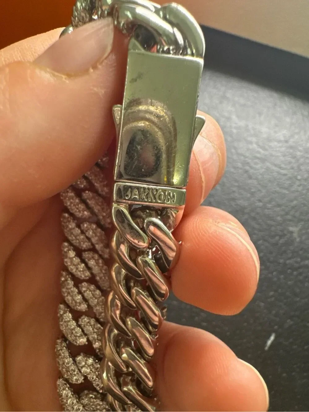Jaxxon CZ Iced Out Stainless Steel Cuban Link Chain Necklace Silver Size 19in